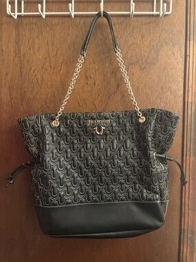 True Religion Quilted Black Tote with Gold Chain Handles